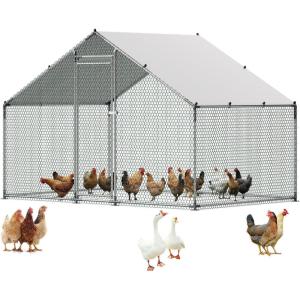 VEVOR Large Metal Chicken Coop, 19.7×9.8×6.5ft Walk-in Chicken Runs for Yard with Cover, Spire Roof Hen House with Security Lock for Outdoor and Backyard, Farm, Duck Rabbit Cage Poultry Pen(Silver – Spire Roof)