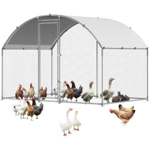 VEVOR Large Metal Chicken Coop, 19.7×9.8×6.5ft Walk-in Chicken Runs for Yard with Cover, Spire Roof Hen House with Security Lock for Outdoor and Backyard, Farm, Duck Rabbit Cage Poultry Pen(Silver – Dome Roof)
