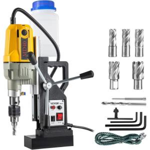 VEVOR Magnetic Drill, 1450W Motor 1.6 in Boring Diameter, 2810 lbf Portable Electric Mag Drill Press, with 2 Coring Bits, Variable Speed, Drilling Machine for Metal Surface, Home Improvement Industry(w/ 1.57″ 7pcs)