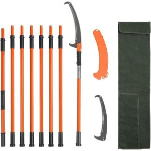 VEVOR Manual Pole Saw, 7.3-27 ft Extendable Tree Pruner, Sharp Steel Blade and Scissors High Branches Trimming, Branch Trimmer with Lightweight 8 Fiberglass Handles, for Pruning Palms and Shrubs(Pole Saw – Pro)