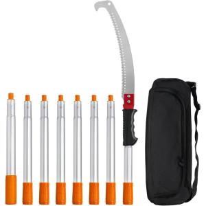 VEVOR Manual Pole Saw, 7.3-27 ft Extendable Tree Pruner, Sharp Steel Blade and Scissors High Branches Trimming, Branch Trimmer with Lightweight 8 Fiberglass Handles, for Pruning Palms and Shrubs(Steel Blad)
