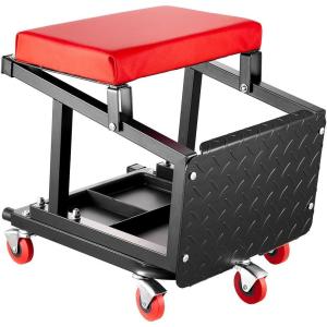 VEVOR Mechanic Stool Dual Storage Trays Rolling Stool and Garage Stool with Adjustable Height 23.6–29.5 in,Soft Waterproof Cushion 360° Swivel Casters 330 LBS Capacity Heavy Duty(two-in-one Stool)