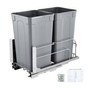 VEVOR Pull-Out Trash Can, 27 QT x2 Double Under Mount Kitchen Waste Container, Heavy Duty Garbage Recycling Bin with Door Kit and Soft Close Slide, for Kitchen Cabinet, Sink, Under Counter (Grey)(54QT)