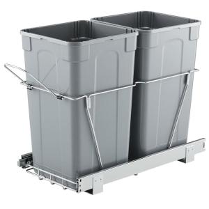 VEVOR Pull-Out Trash Can, 27 QT x2 Double Under Mount Kitchen Waste Container, Heavy Duty Garbage Recycling Bin with Door Kit and Soft Close Slide, for Kitchen Cabinet, Sink, Under Counter (Grey)(54QT(27QTx2))