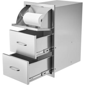 VEVOR Pull-Out Trash Drawer 13.4″W x 25.7″H x 19.6″D Lower Sliding Rails Steel Roll-Out Trash Bin Pull-Out Tray Outdoor Handled Kitchen Trash Drawer for BBQ Island Grill Station Trash Can NOT Included(Paper Tower)