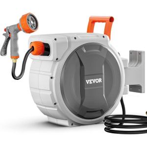 VEVOR Retractable Garden Hose Reel, 1/2 Inch x 65 ft Wall Mounted, Heavy Duty Garden Hose Reel with 9 Patterns Nozzle, Any Length Lock, Upgraded Slow Return System and 180°Swivel Bracket(65ft)