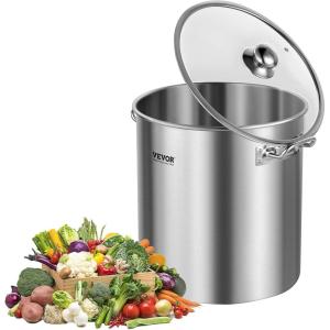 VEVOR Stainless Steel Stockpot, 84 Quart Large Cooking Pots, Cookware Sauce Pot with Basket, Lid, and Handle, Heavy Duty Commercial Grade Stock Pot, Sanding Treatment, for Large Groups Events Silver(24 Quarts)