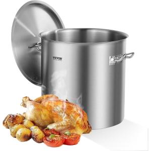 VEVOR Stainless Steel Stockpot, 84 Quart Large Cooking Pots, Cookware Sauce Pot with Basket, Lid, and Handle, Heavy Duty Commercial Grade Stock Pot, Sanding Treatment, for Large Groups Events Silver(53 Quarts)