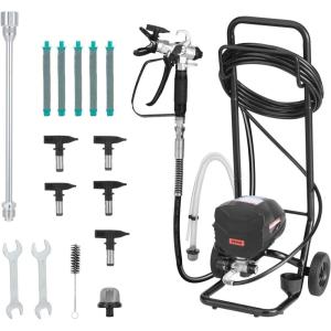 VEVOR Stand Airless Paint Sprayer, 900W, 3300PSI High Pressure Airless Sprayer, Cleaning Brush, Hose, Extension Rod, Nozzles, Electric Spray Paint Machine for Interior or Exterior of House, Fence(650W Wheeled-Airless Paint Sprayer)