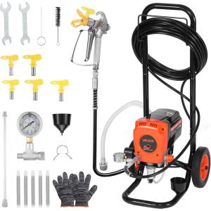 VEVOR Stand Airless Paint Sprayer, 900W, 3300PSI High Pressure Airless Sprayer, Cleaning Brush, Hose, Extension Rod, Nozzles, Electric Spray Paint Machine for Interior or Exterior of House, Fence(900W Wheeled-Airless Paint Sprayer)