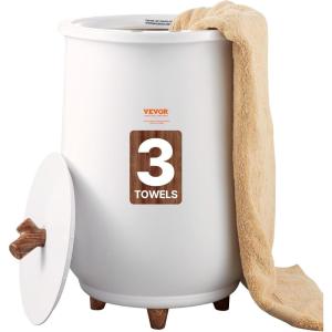 VEVOR Towel Warmer Bucket, 20L Large Towel Warmer for Bathroom, Auto Shut Off Towel Heater Fits up to Two 40″x70″ Oversized Towels, Bathrobes, Blankets, 4-Level Timer Towel Warmer Ideal for Spa, Gray(White)