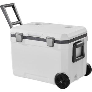 VEVOR Ultra-Light Hard Cooler, Ice Retention Cooler with Heavy Duty Handle, Ice Chest Lunch Box for Camping, Travel, Outdoor, Keeps Cool for up to 6 Days, 30% Lighter Than Rotomolded Coolers(45 QT with wheels)