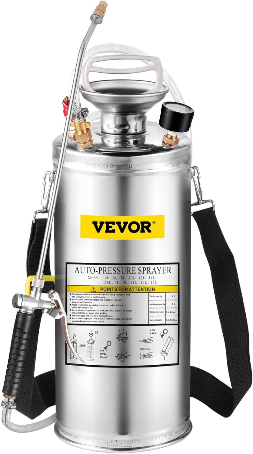 image:imageHappybuy 3 Gallon Stainless Steel Sprayer 20 Wand amp 3FT Reinforced Hose Hand Pump Sprayer with Pressure Gauge Safety Valve amp Adjustable Nozzle Weed Sprayers for Lawn Gardening amp Sanitizing2 Gallon