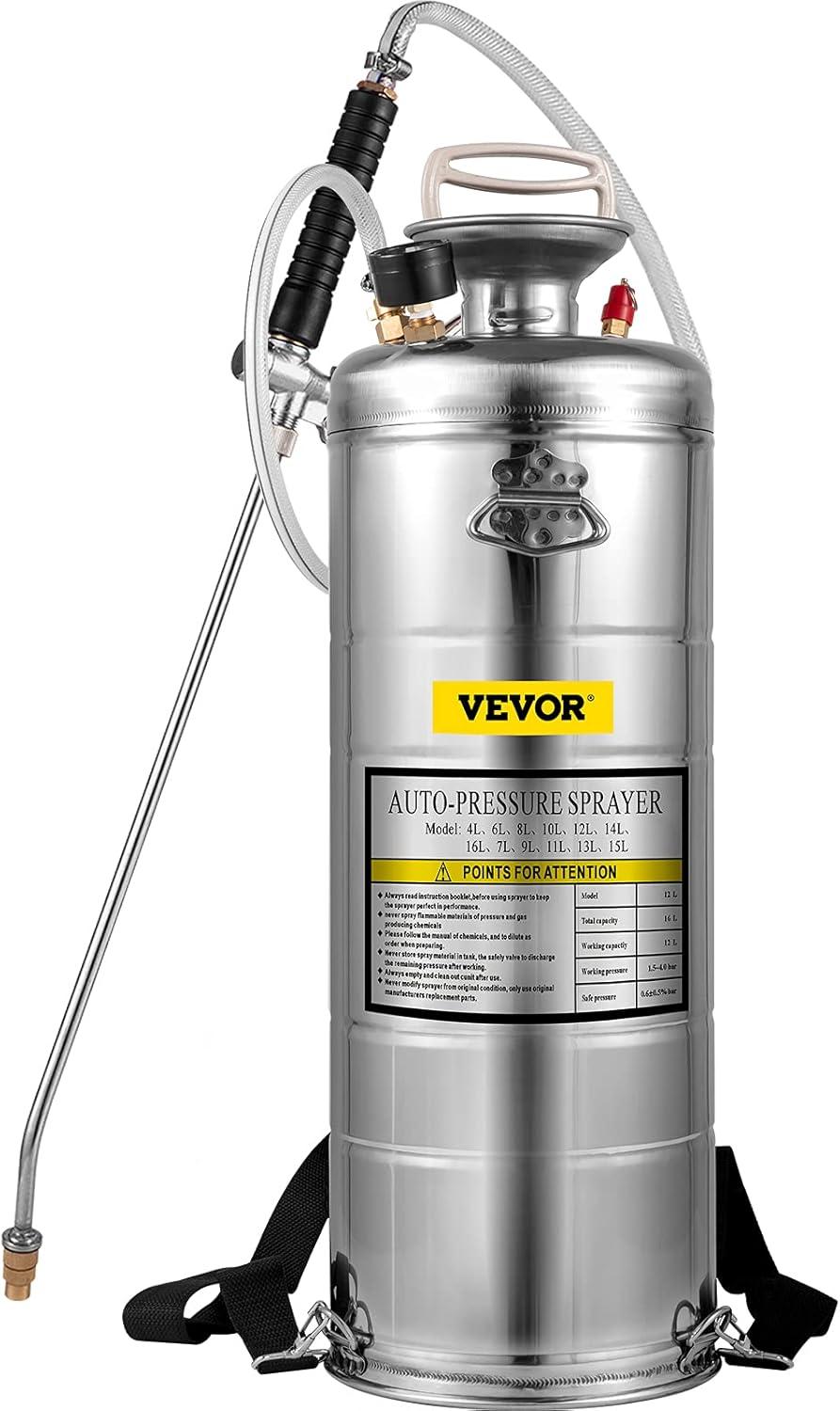 image:imageHappybuy 3 Gallon Stainless Steel Sprayer 20 Wand amp 3FT Reinforced Hose Hand Pump Sprayer with Pressure Gauge Safety Valve amp Adjustable Nozzle Weed Sprayers for Lawn Gardening amp Sanitizing35 Gallon