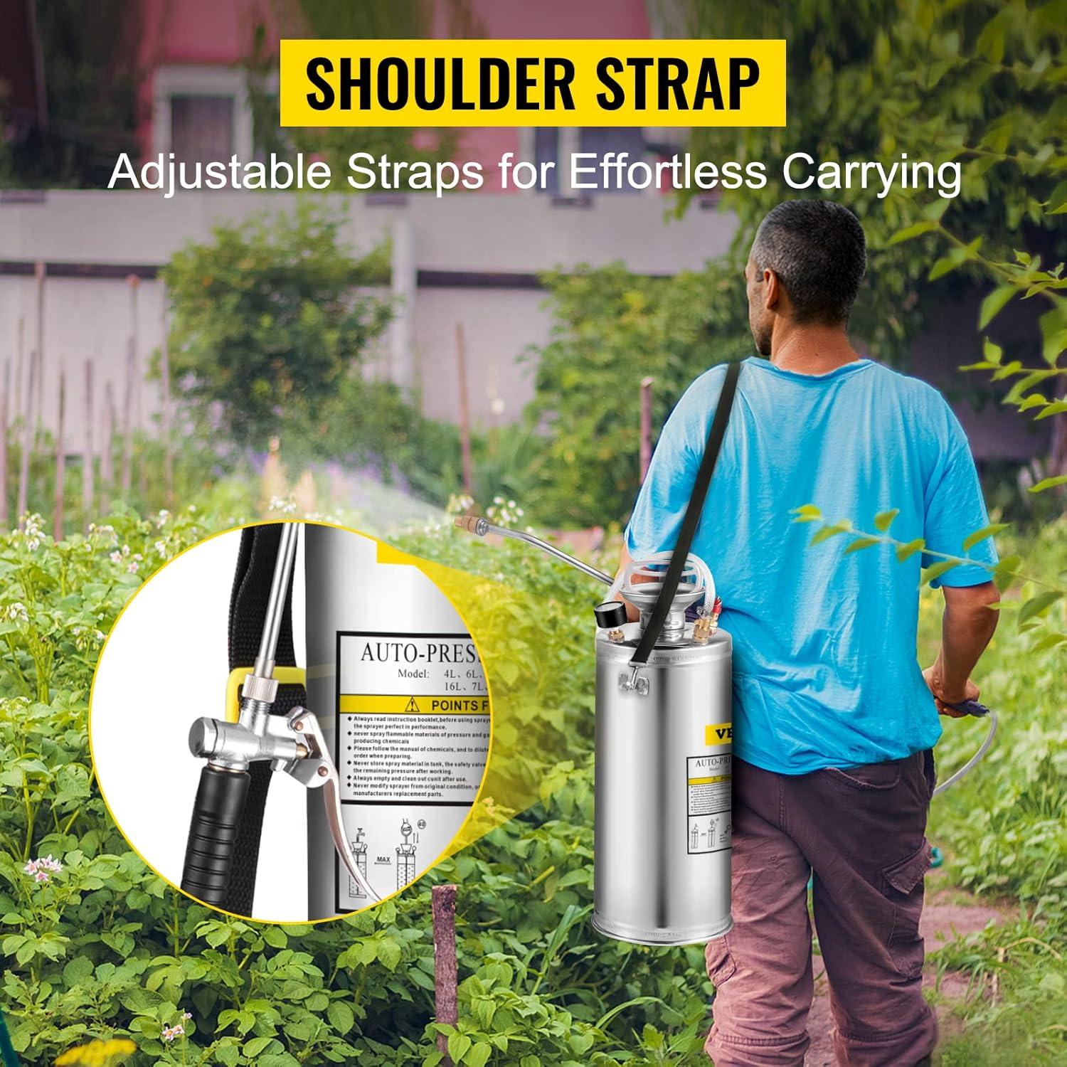 image:imageHappybuy 3 Gallon Stainless Steel Sprayer 20 Wand amp 3FT Reinforced Hose Hand Pump Sprayer with Pressure Gauge Safety Valve amp Adjustable Nozzle Weed Sprayers for Lawn Gardening amp Sanitizing2 Gallon