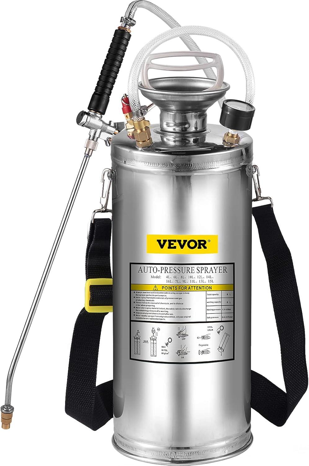 image:imageHappybuy 3 Gallon Stainless Steel Sprayer 20 Wand amp 3FT Reinforced Hose Hand Pump Sprayer with Pressure Gauge Safety Valve amp Adjustable Nozzle Weed Sprayers for Lawn Gardening amp Sanitizing2 Gallon