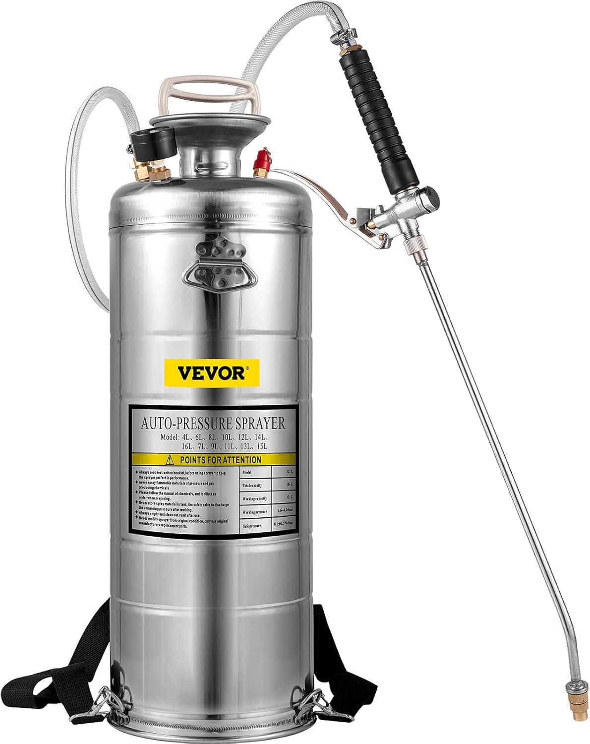 image:imageHappybuy 3 Gallon Stainless Steel Sprayer 20 Wand amp 3FT Reinforced Hose Hand Pump Sprayer with Pressure Gauge Safety Valve amp Adjustable Nozzle Weed Sprayers for Lawn Gardening amp Sanitizing35 Gallon