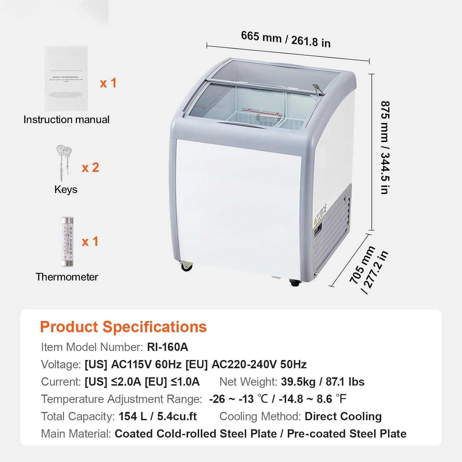 image:imageHappybuy 54 Cuft Commercial Ice Cream Display Case Gelato Chest Freezer Sliding Glass Doors Locking Casters 2 Wire Baskets Mobile Deep Freezer White
