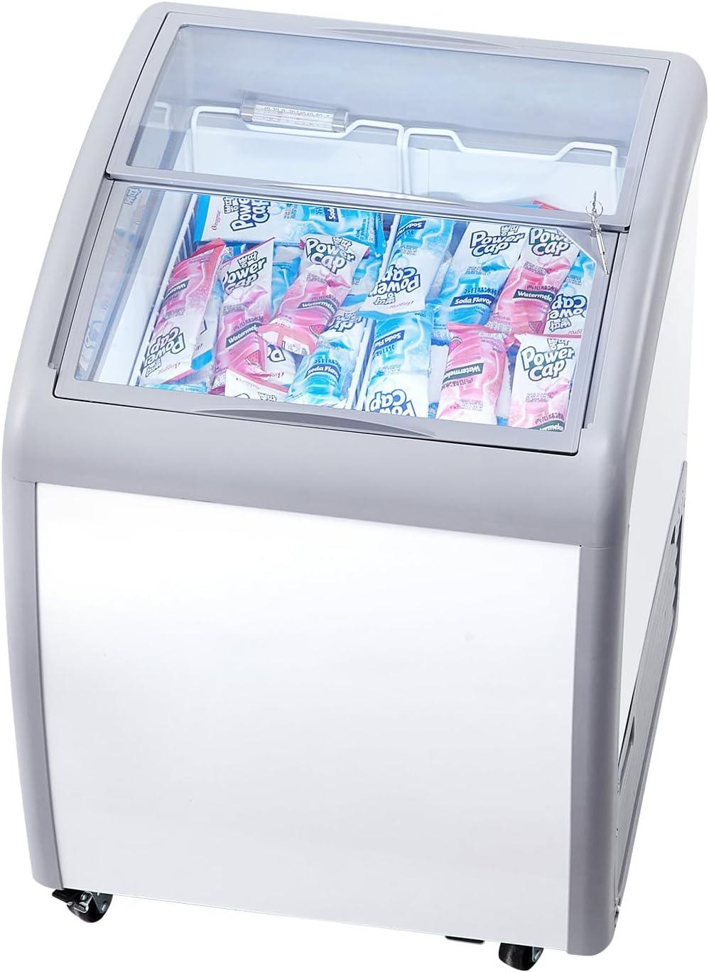 image:imageHappybuy 54 Cuft Commercial Ice Cream Display Case Gelato Chest Freezer Sliding Glass Doors Locking Casters 2 Wire Baskets Mobile Deep Freezer White