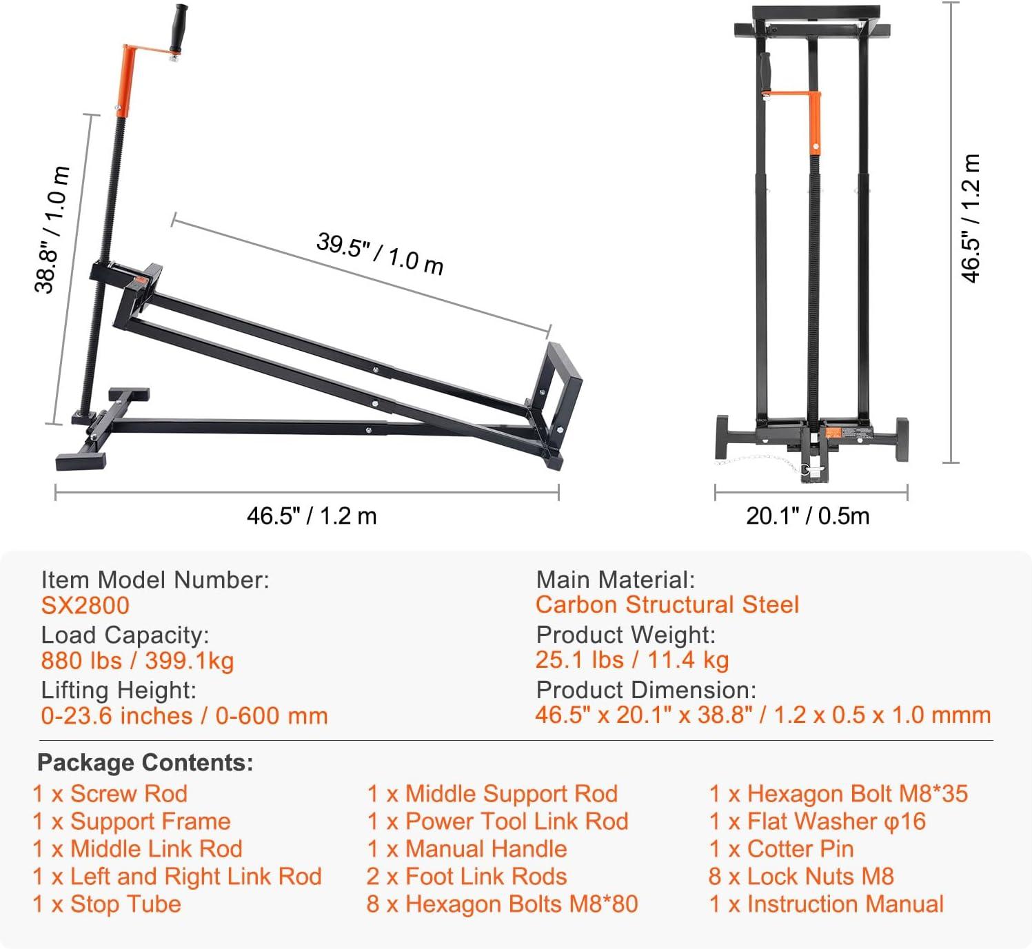 image:imageHappybuy Ride on Lawn Mower Lift Jack 880 Lbs Weight Capacity Telescopic Maintenance Jack with Crank Handle amp Power Tool Handle Black