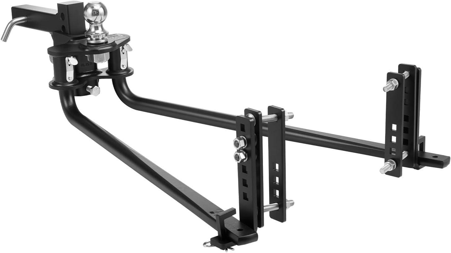 image:imageVEOVR Weight Distribution Hitch 1000 lbs Weight Distributing Hitches Kit with Sway Control for Trailer 2in Solid Steel Shank 2516 in Alloy Steel Ball Powder Coated Load Leveling Hitch Black1400lbs