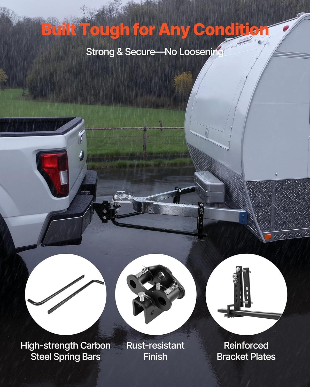 image:imageVEOVR Weight Distribution Hitch 1000 lbs Weight Distributing Hitches Kit with Sway Control for Trailer 2in Solid Steel Shank 2516 in Alloy Steel Ball Powder Coated Load Leveling Hitch Black1400lbs