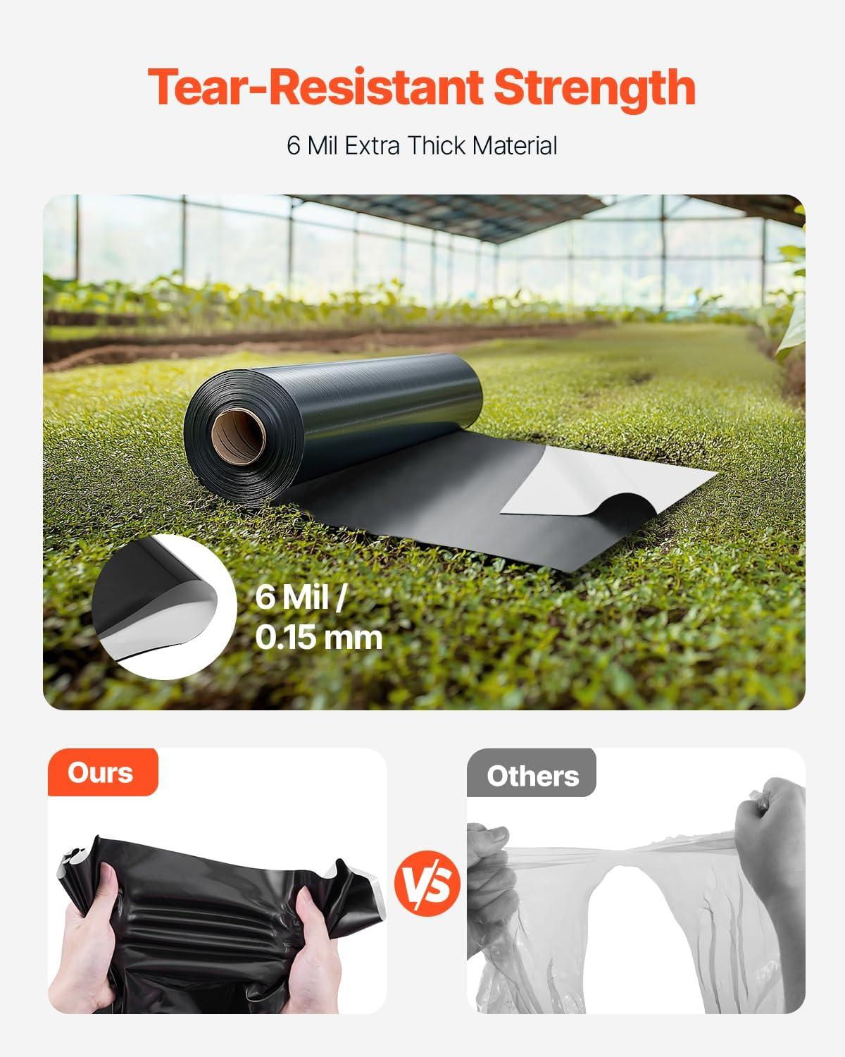 image:imageVEVOR 10 Mil Plastic Sheeting Heavy Duty 10 x 100 Thick Plastic Sheeting Roll Plastic Drop Cloth Painters Tarp Polyethylene Covering for Crawl Space Vapor Barrier MultiPurpose BlackBlackWhite