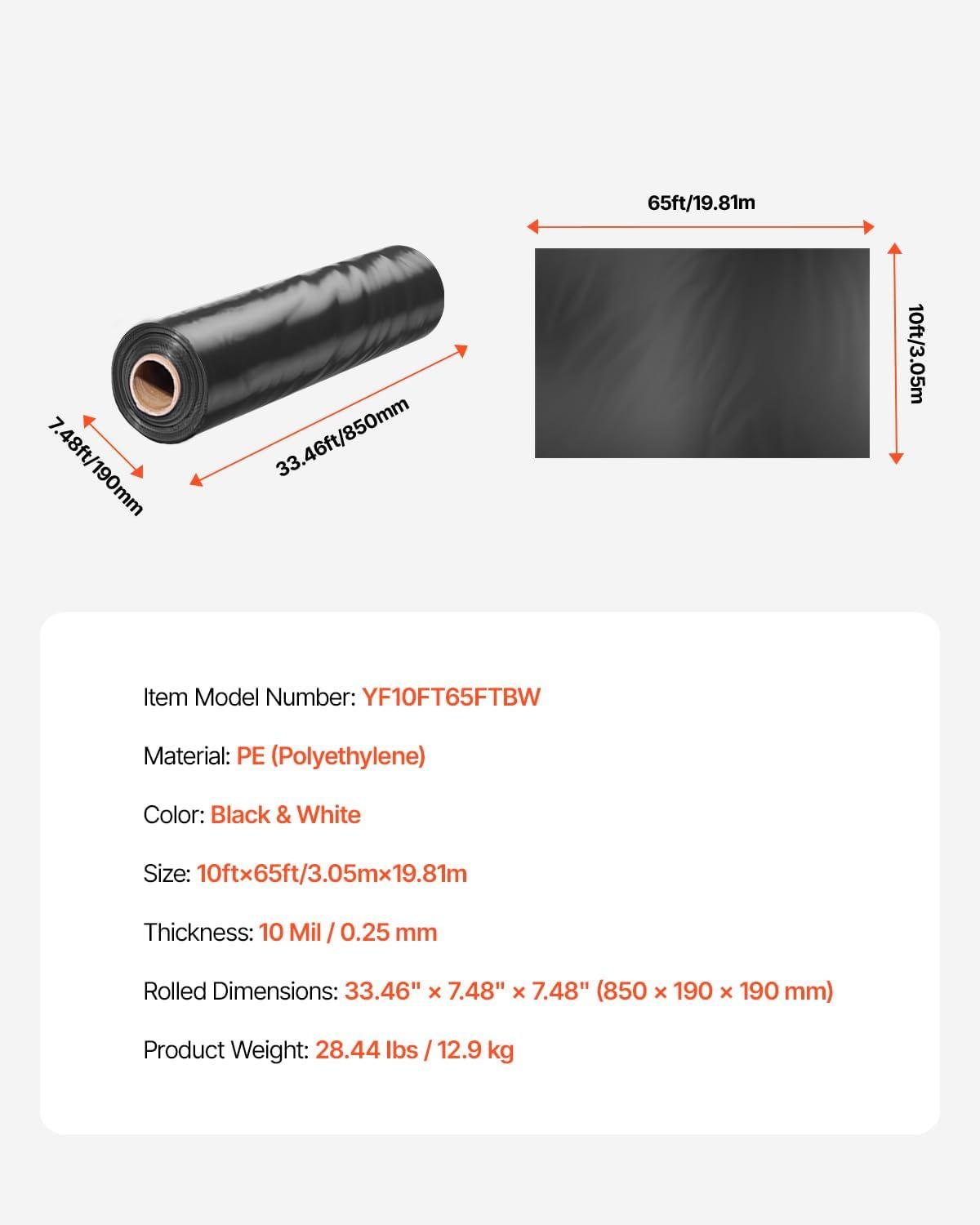 image:imageVEVOR 10 Mil Plastic Sheeting Heavy Duty 10 x 100 Thick Plastic Sheeting Roll Plastic Drop Cloth Painters Tarp Polyethylene Covering for Crawl Space Vapor Barrier MultiPurpose BlackBlackWhite
