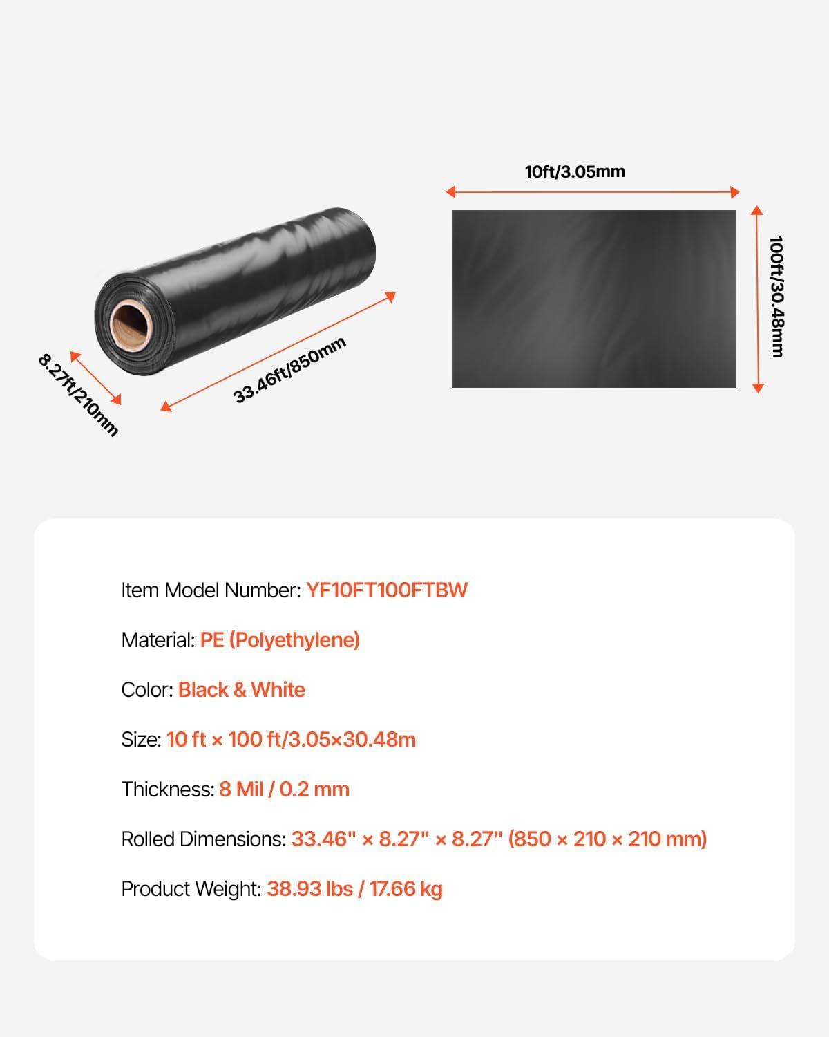 image:imageVEVOR 10 Mil Plastic Sheeting Heavy Duty 10 x 100 Thick Plastic Sheeting Roll Plastic Drop Cloth Painters Tarp Polyethylene Covering for Crawl Space Vapor Barrier MultiPurpose BlackBlackWhite