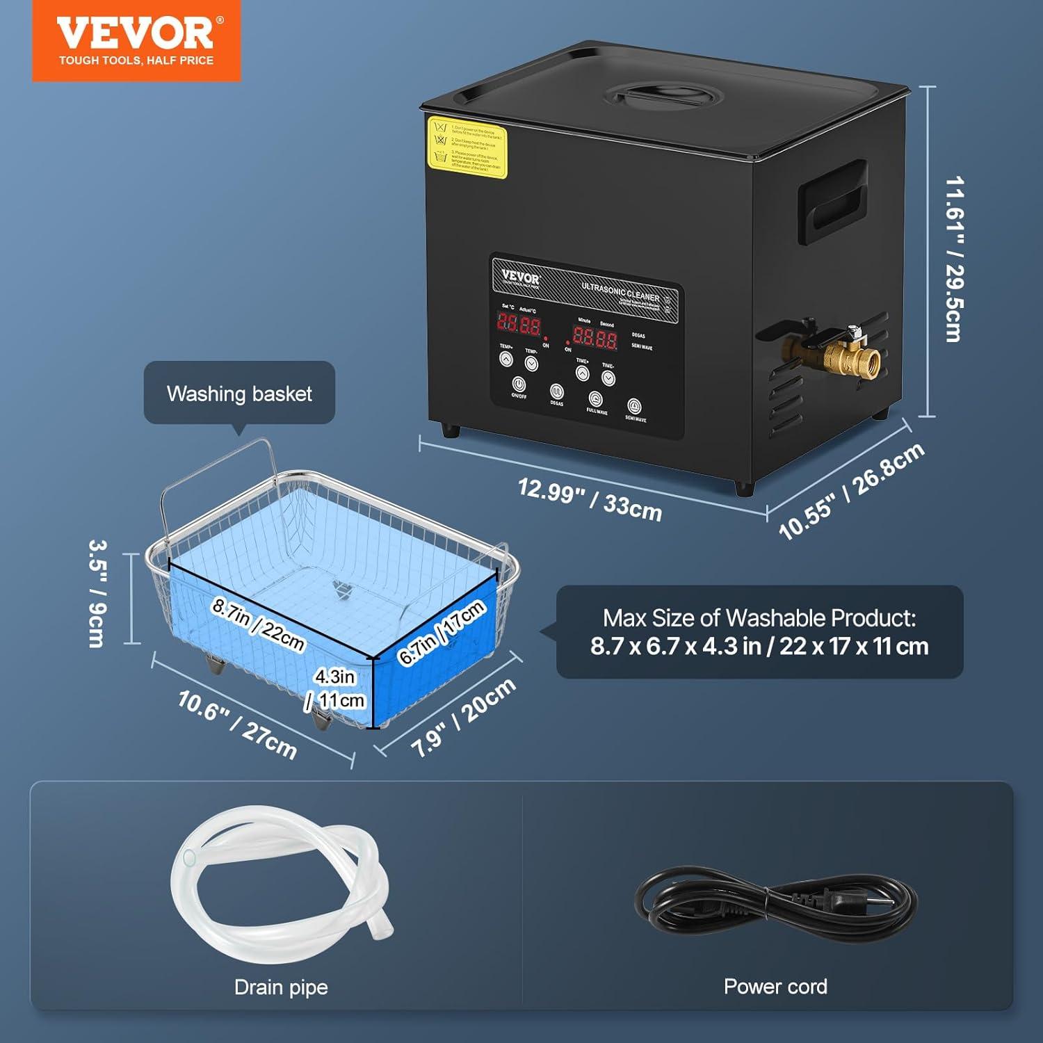 image:imageVEVOR 10L Ultra Sonic Cleaner 240W Digital Ultrasonic Cleaning Machine with Gentle Mode amp Upgraded Degassing 40kHz Industrial Ultrasound Cleaner with Heater amp Timer for Retainer Jewelry Tools10L
