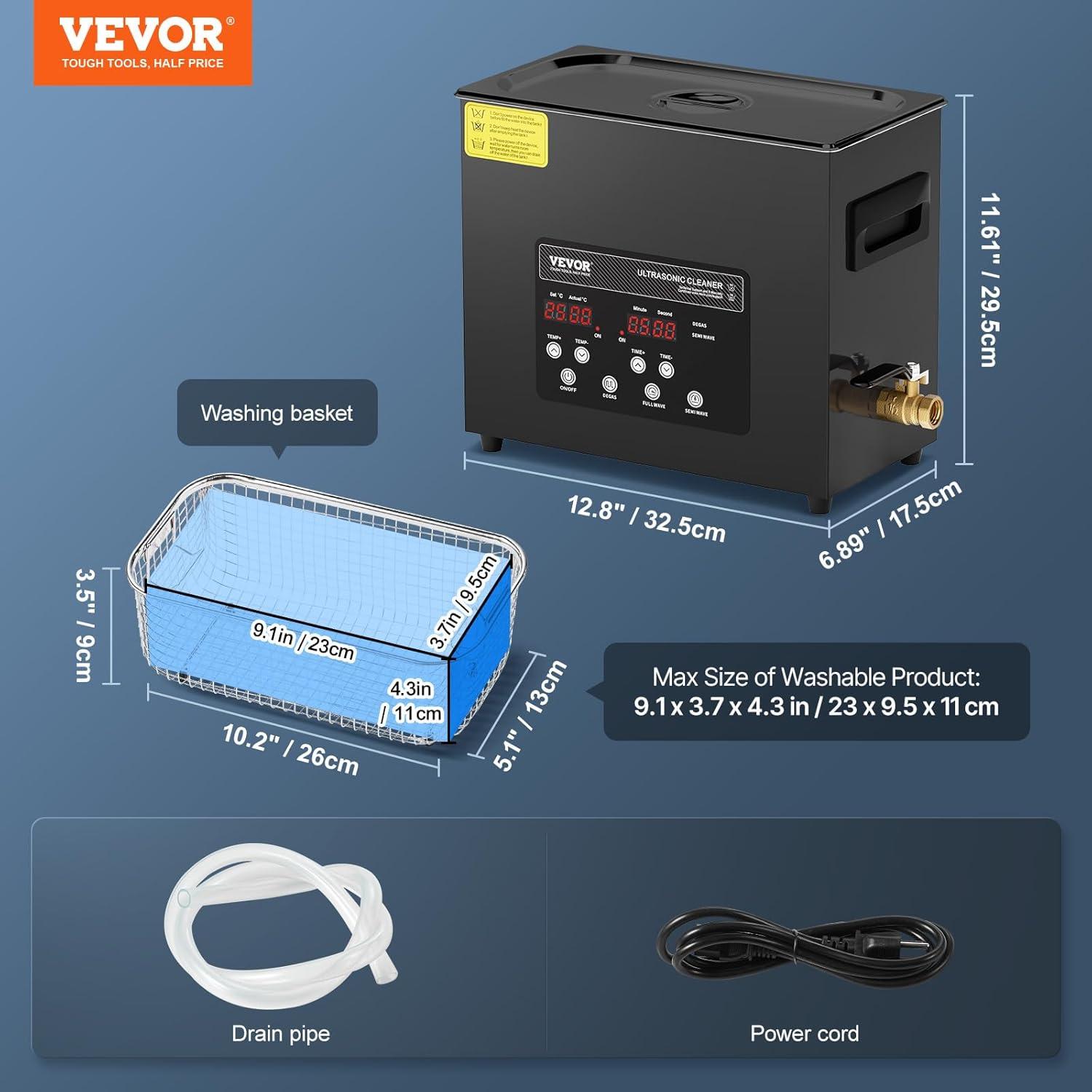 image:imageVEVOR 10L Ultra Sonic Cleaner 240W Digital Ultrasonic Cleaning Machine with Gentle Mode amp Upgraded Degassing 40kHz Industrial Ultrasound Cleaner with Heater amp Timer for Retainer Jewelry Tools6L