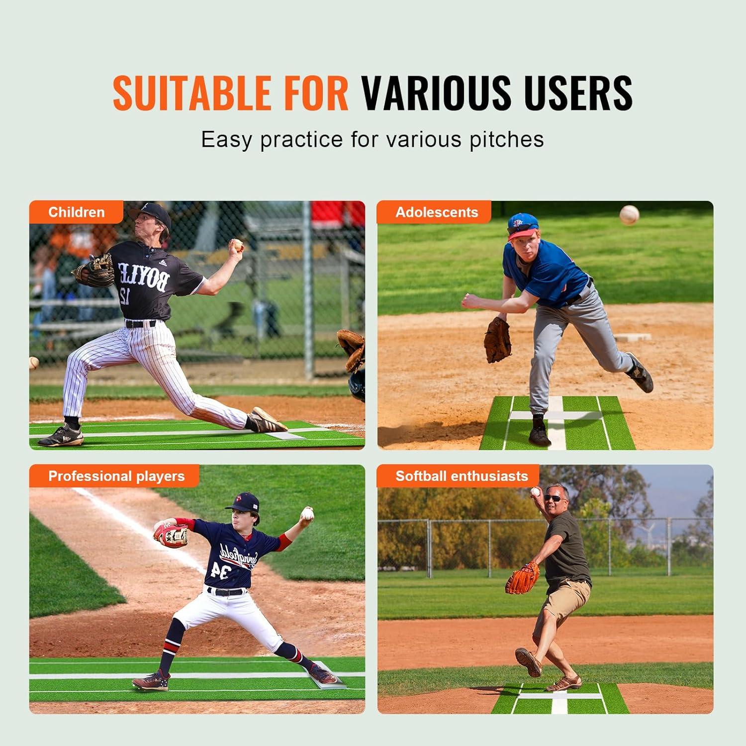 image:imageVEVOR 10x3ft SoftballBaseball Pitching Mat with Rubber Mound AntiFade Turf amp AntiSlip Foam Backing Portable Fastpitch Training Aid for IndoorOutdoor Practice RedGreenGreen