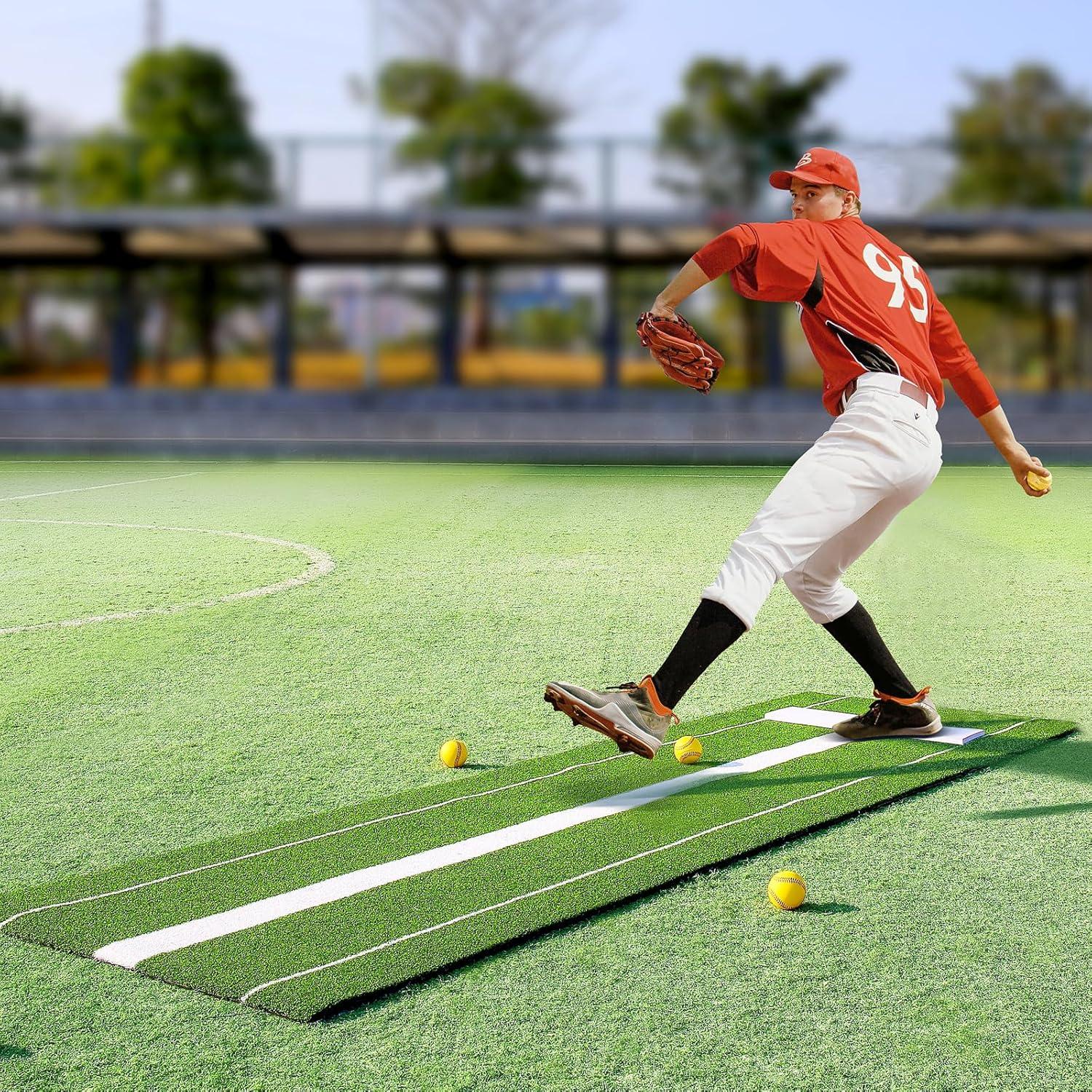image:imageVEVOR 10x3ft SoftballBaseball Pitching Mat with Rubber Mound AntiFade Turf amp AntiSlip Foam Backing Portable Fastpitch Training Aid for IndoorOutdoor Practice RedGreenGreen