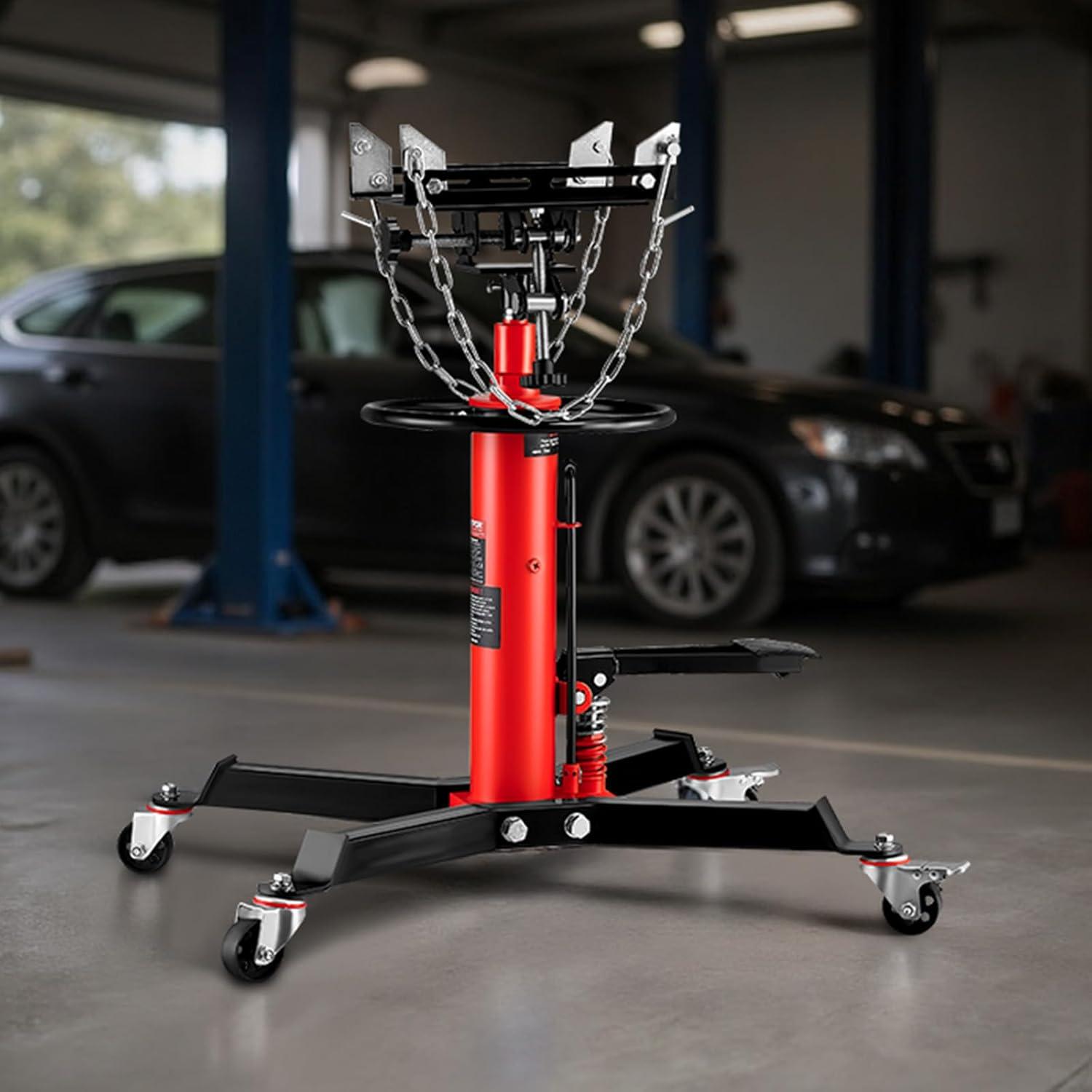 image:imageVEVOR 12Ton1100lbs Capacity Hydraulic Transmission Jack Car amp Truck Compatible 33567 Inch Lift Range 2Stage Jack Stand with Foot Pedal 360 Swivel Wheel RedTransmission Jack 1100lbs
