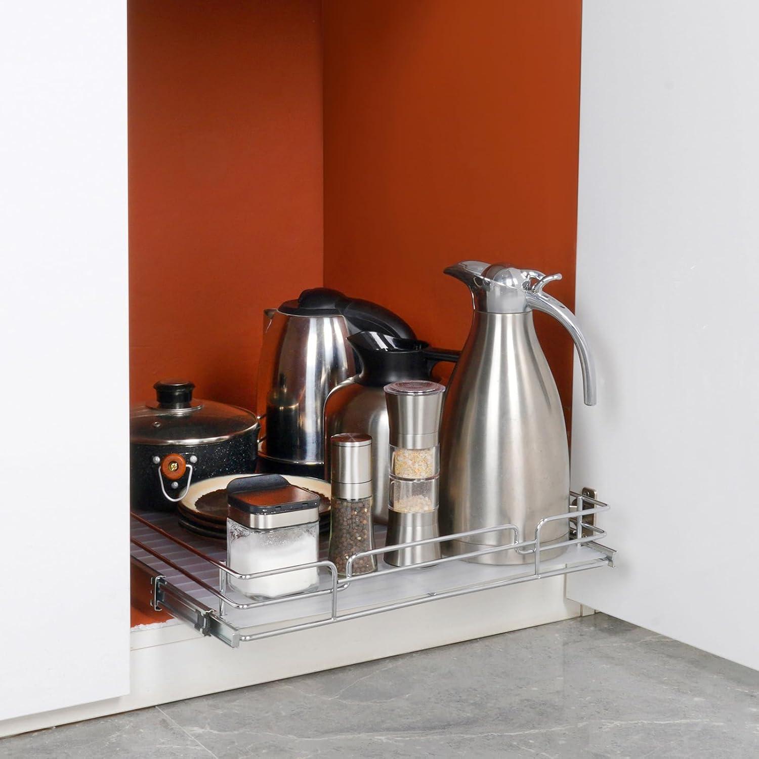 image:imageVEVOR 155 Wx21 Dx35 H Pull Out Cabinet Organizer Heavy Duty Slide Out Pantry Shelves ChromePlated Steel Roll Out Drawers Storage for Home Under Sink 17 Wx22 Dx7 H Install Size for Cabinet185Wx21D