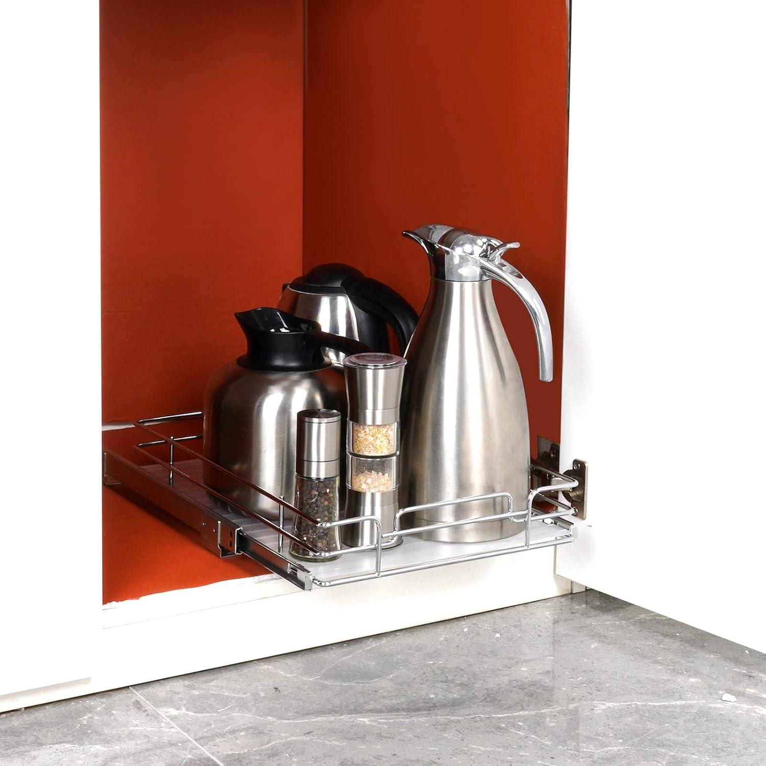 image:imageVEVOR 155 Wx21 Dx35 H Pull Out Cabinet Organizer Heavy Duty Slide Out Pantry Shelves ChromePlated Steel Roll Out Drawers Storage for Home Under Sink 17 Wx22 Dx7 H Install Size for Cabinet155 Wx21 D