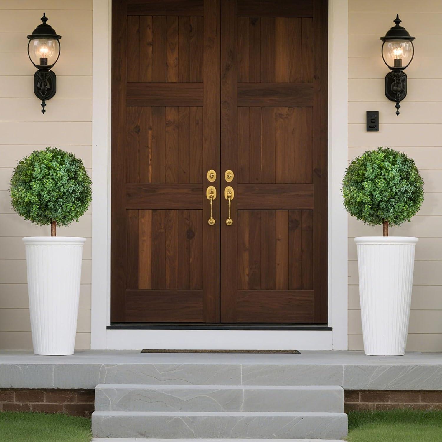 image:imageVEVOR 2 Pcs 20 Artificial Plant Topiary Ball Faux Boxwood Balls with 2 LED Light String AllYear Green Faux Plant Decorative Balls for Backyard BalconyGarden Wedding and Home Dcor27 Inchground Spike