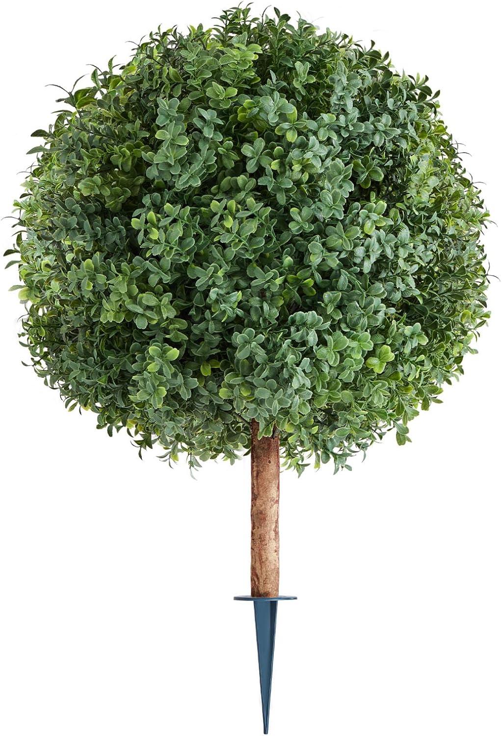 image:imageVEVOR 2 Pcs 20 Artificial Plant Topiary Ball Faux Boxwood Balls with 2 LED Light String AllYear Green Faux Plant Decorative Balls for Backyard BalconyGarden Wedding and Home Dcor27 Inchground Spike