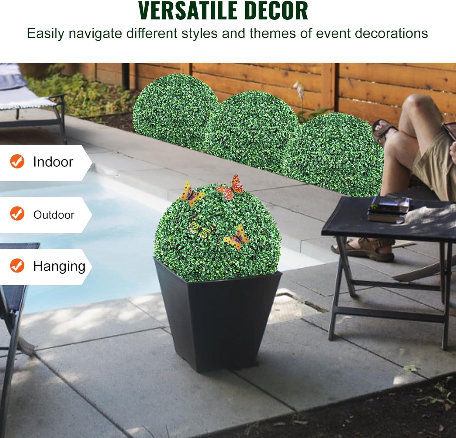 image:imageVEVOR 2 Pcs 20 Artificial Plant Topiary Ball Faux Boxwood Balls with 2 LED Light String AllYear Green Faux Plant Decorative Balls for Backyard BalconyGarden Wedding and Home Dcor16 Inchball