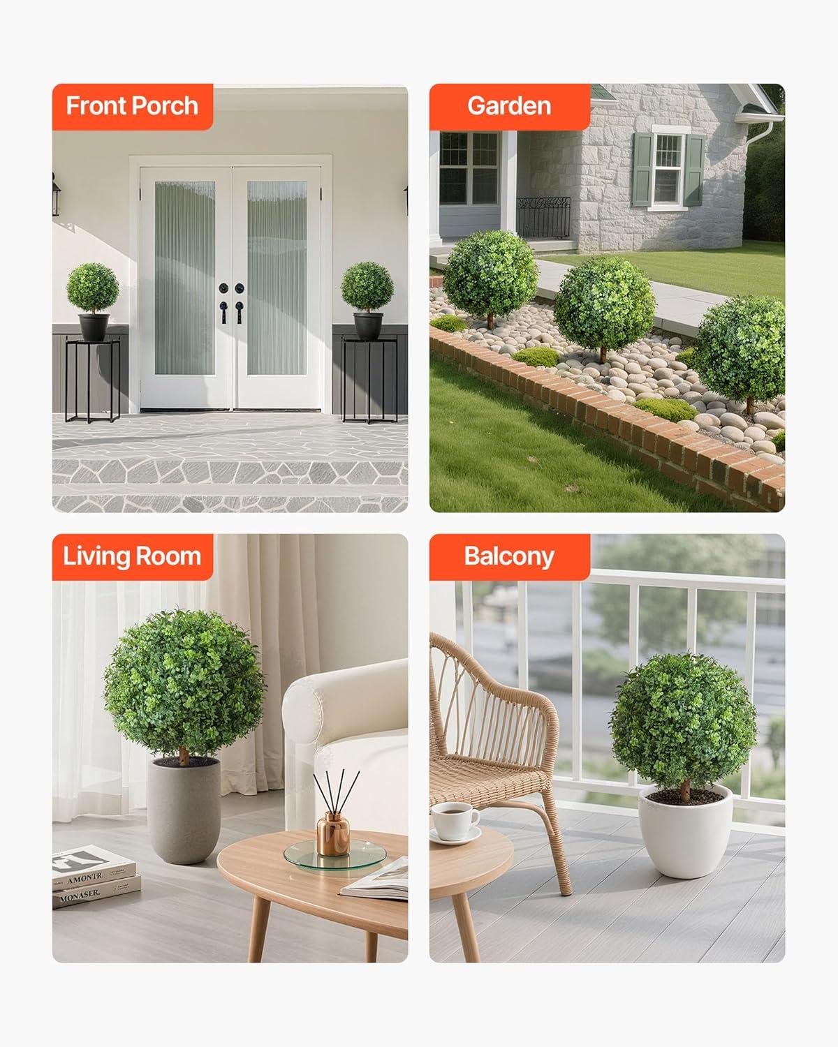 image:imageVEVOR 2 Pcs 20 Artificial Plant Topiary Ball Faux Boxwood Balls with 2 LED Light String AllYear Green Faux Plant Decorative Balls for Backyard BalconyGarden Wedding and Home Dcor22 Inchground Spike