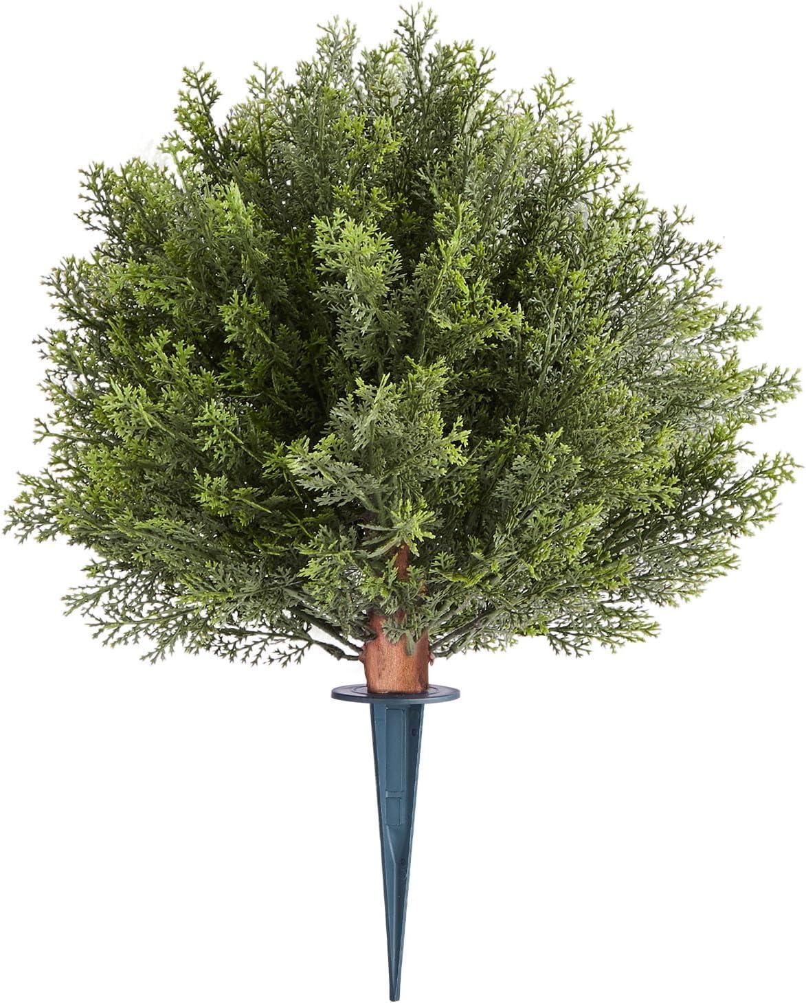 image:imageVEVOR 2 Pcs 20 Artificial Plant Topiary Ball Faux Boxwood Balls with 2 LED Light String AllYear Green Faux Plant Decorative Balls for Backyard BalconyGarden Wedding and Home Dcor16 Inchground Spike