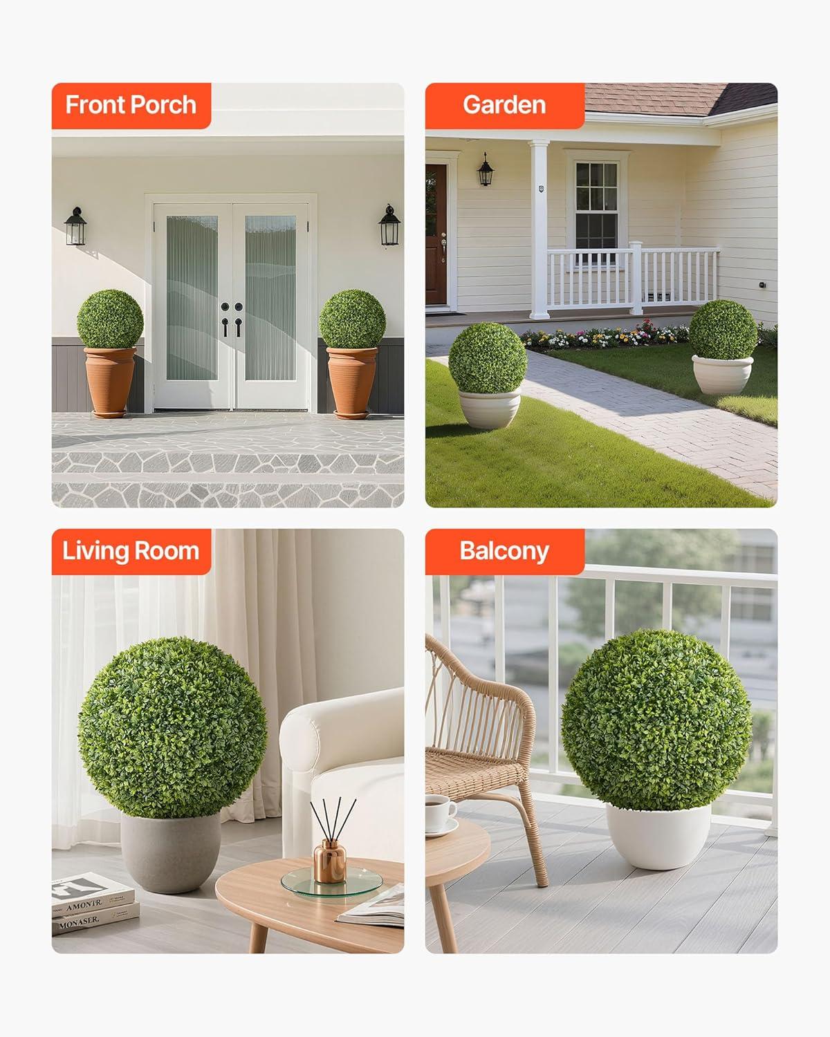 image:imageVEVOR 2 Pcs 20 Artificial Plant Topiary Ball Faux Boxwood Balls with 2 LED Light String AllYear Green Faux Plant Decorative Balls for Backyard BalconyGarden Wedding and Home Dcor23inchball