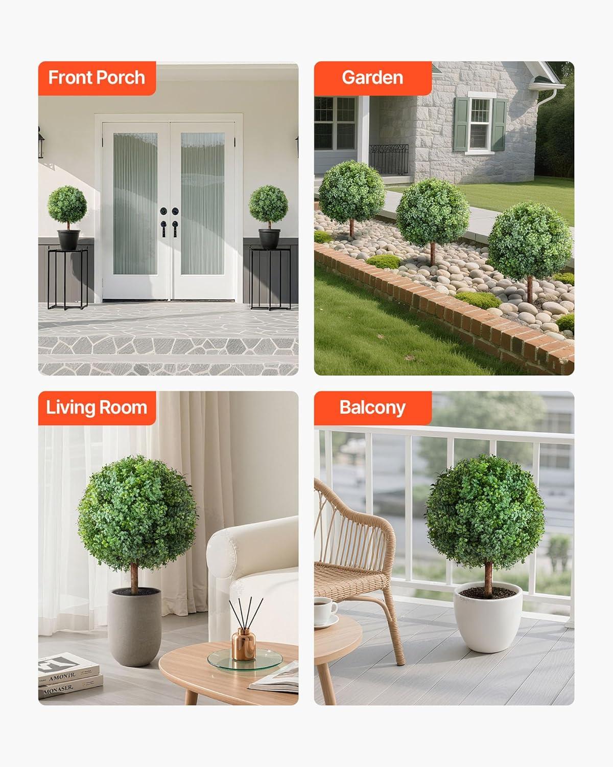 image:imageVEVOR 2 Pcs 20 Artificial Plant Topiary Ball Faux Boxwood Balls with 2 LED Light String AllYear Green Faux Plant Decorative Balls for Backyard BalconyGarden Wedding and Home Dcor27 Inchground Spike