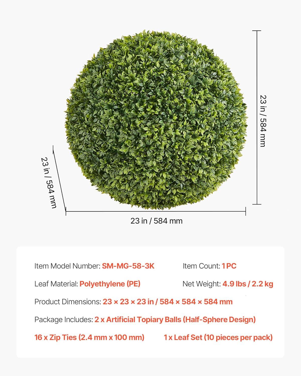 image:imageVEVOR 2 Pcs 20 Artificial Plant Topiary Ball Faux Boxwood Balls with 2 LED Light String AllYear Green Faux Plant Decorative Balls for Backyard BalconyGarden Wedding and Home Dcor23inchball