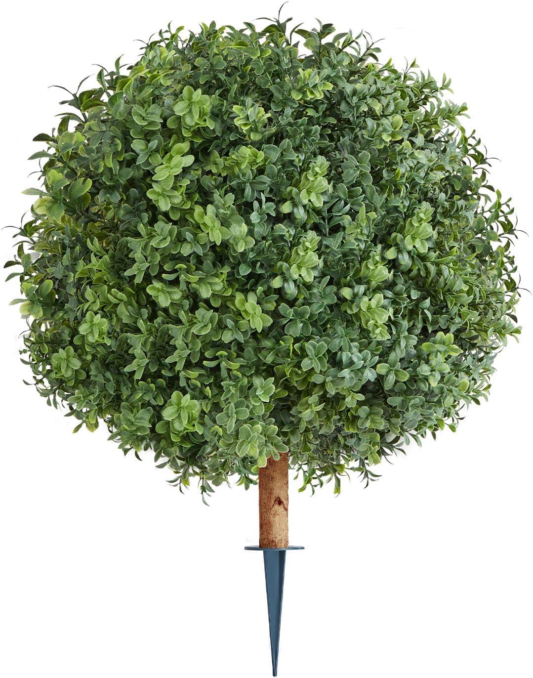 image:imageVEVOR 2 Pcs 20 Artificial Plant Topiary Ball Faux Boxwood Balls with 2 LED Light String AllYear Green Faux Plant Decorative Balls for Backyard BalconyGarden Wedding and Home Dcor22 Inchground Spike