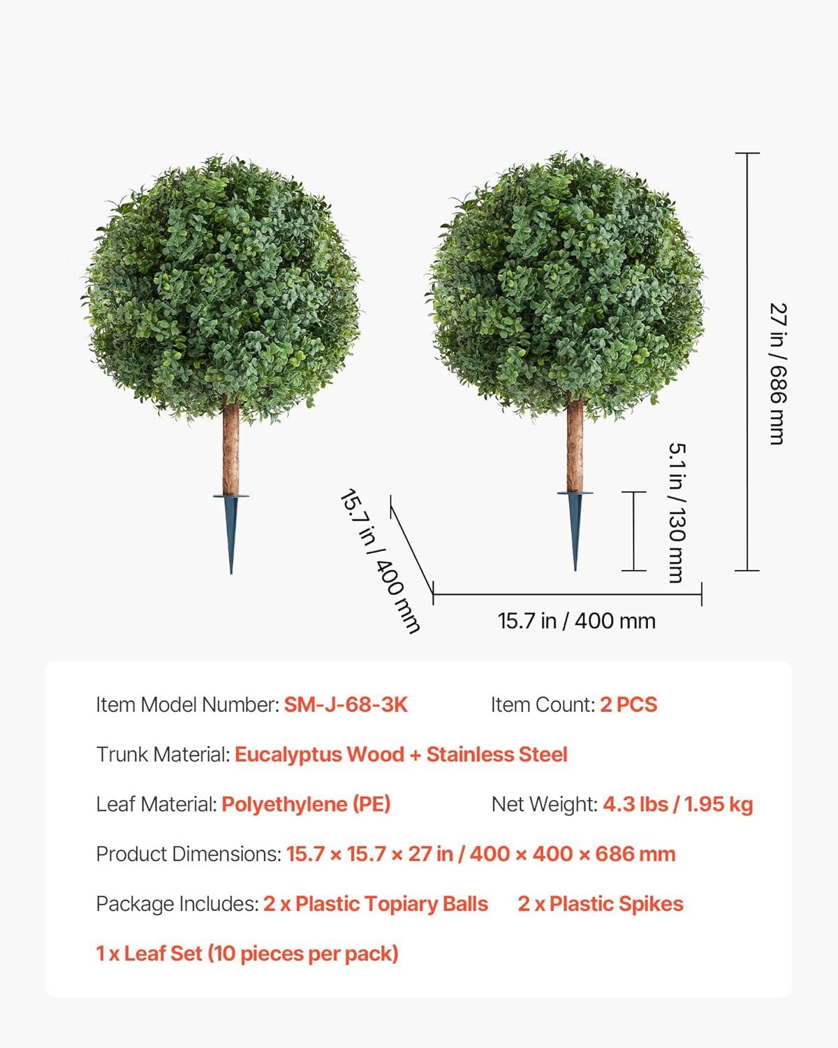 image:imageVEVOR 2 Pcs 20 Artificial Plant Topiary Ball Faux Boxwood Balls with 2 LED Light String AllYear Green Faux Plant Decorative Balls for Backyard BalconyGarden Wedding and Home Dcor27 Inchground Spike
