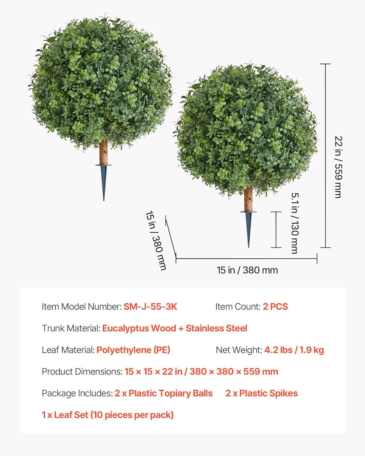 image:imageVEVOR 2 Pcs 20 Artificial Plant Topiary Ball Faux Boxwood Balls with 2 LED Light String AllYear Green Faux Plant Decorative Balls for Backyard BalconyGarden Wedding and Home Dcor22 Inchground Spike