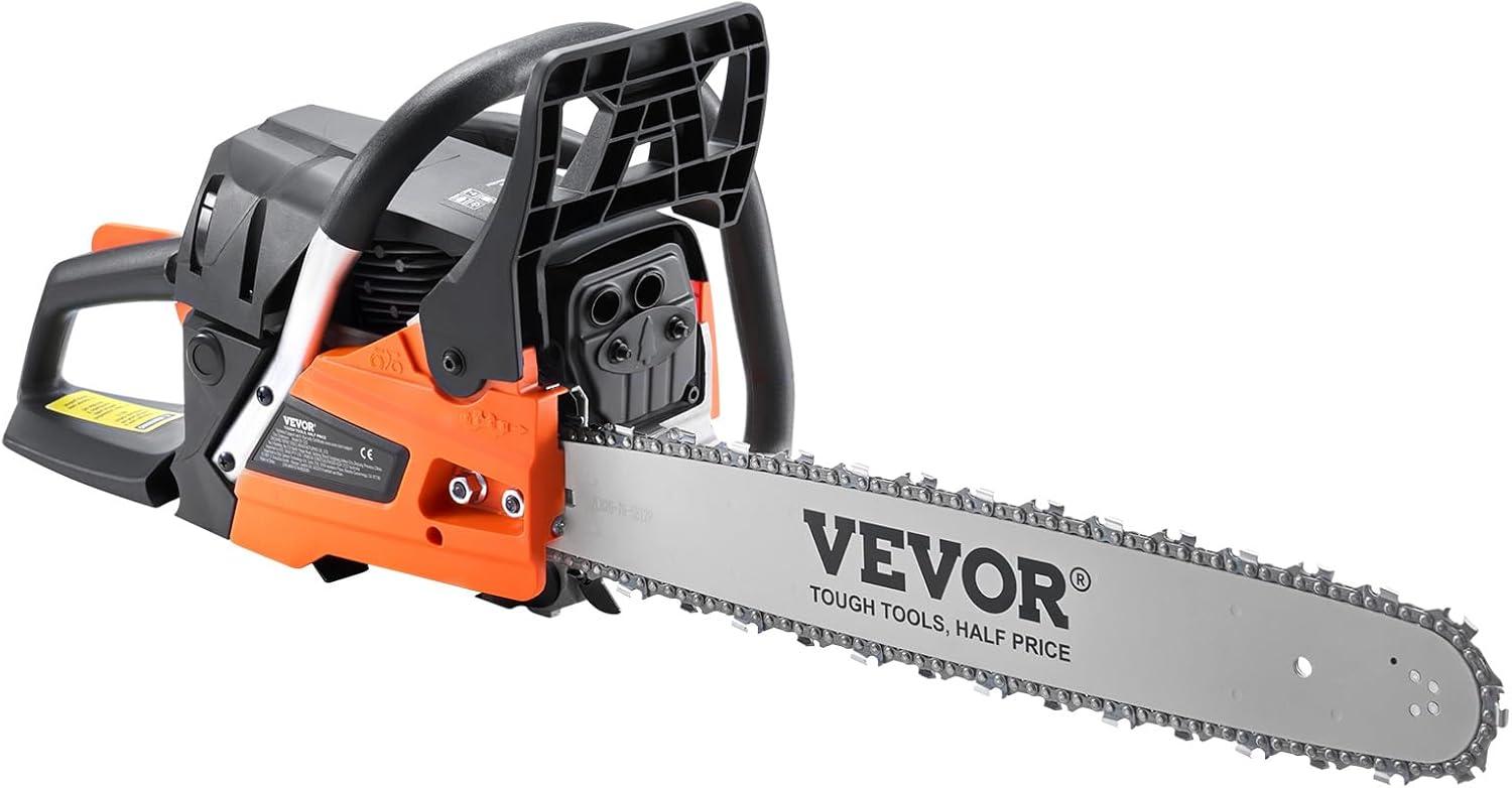 image:imageVEVOR 20inch 62CC Gas Powered Chainsaw 38 HP 2 Stroke Engine Gas Power Chainsaws with NonSlip Handle Gas Chainsaws with Dual Fuel Tanks For Wood Cutting Tree Trimming and Land Clearing58CC 20inch