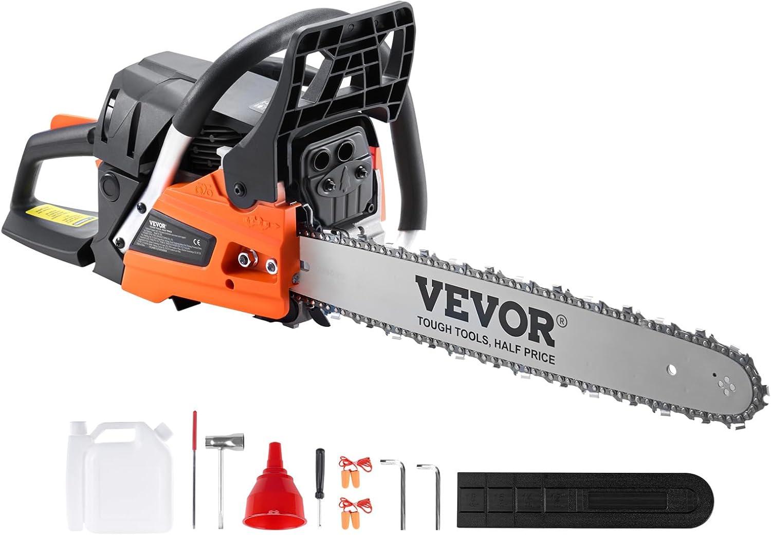 image:imageVEVOR 20inch 62CC Gas Powered Chainsaw 38 HP 2 Stroke Engine Gas Power Chainsaws with NonSlip Handle Gas Chainsaws with Dual Fuel Tanks For Wood Cutting Tree Trimming and Land Clearing52CC 18inch