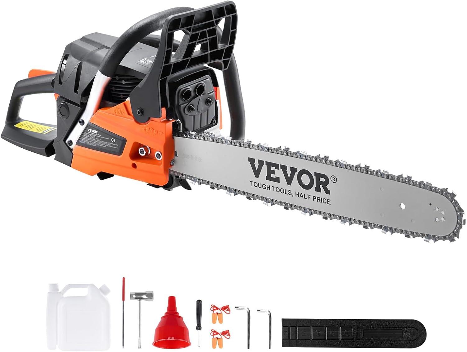 image:imageVEVOR 20inch 62CC Gas Powered Chainsaw 38 HP 2 Stroke Engine Gas Power Chainsaws with NonSlip Handle Gas Chainsaws with Dual Fuel Tanks For Wood Cutting Tree Trimming and Land Clearing58CC 20inch